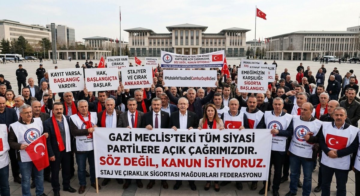 CirakStajFED's tweet photo. GAZİ MECLİS’TEKİ TÜM SİYASİ PARTİLERE AÇIK ÇAĞRIMIZDIR

@Akparti 
@AKGMTeskilat 
@yenipartiyiz 
@MHP_Bilgi 
@CHPBilgi_ 
@SaadetPartisi 
@iyiparti 
@YeniYolTBMM 
@devapartisi 
@DSPGenelMerkez
@bbpgenelmerkez 
@rprefahpartisi 
@zaferpartisi 
@anahtarparti 
@_DemokratParti 
@DSPGenelMerkez 
@DEMGenelMerkezi 
@tipgenelmerkez 
@emekpartisi

Sayın TBMM Başkanı,
Sayın Siyasi Parti Genel Başkanları,
Sayın Grup Başkanvekilleri ve Milletvekilleri,

Gazi Meclis yeni yasama yılına başladı. Şimdi, yıllardır çözüm bekleyen staj ve çıraklık sigortası mağduriyeti için Meclis iradesinin ortaya konulma zamanıdır.

Bizler; meslek liselerinde, çıraklık eğitim merkezlerinde ve zorunlu staj programlarında genç yaşta çalışma hayatına başladık. Atölyelerde, tezgâhlarda, işletmelerde ve fabrikalarda üretimin içinde yer aldık. Meslek öğrendik, çalıştık, ülkemizin üretimine katkı sunduk.

Çalışmaya başladığımız günler kayıt altına alındı. Sigorta girişlerimiz yapıldı. Bugün ise o ilk girişlerin sosyal güvenlikte uzun vadeli bir başlangıç olarak kabul edilmemesinin sonuçlarını yıllardır yaşıyoruz.

Bizim söylediğimiz açıktır: Çalışma hayatına girişimiz kayıtlıysa, o başlangıcın sosyal güvenlikte de karşılığı olmalıdır.

Aradan 40 yılı aşkın zaman geçti.

Artık bu konunun yeni açıklamalarla, yeni sözlerle ve yeni tarihlere ertelenerek geçiştirilmesini kabul etmiyoruz.

TBMM’DE SOMUT ADIM BEKLİYORUZ

TBMM’de bulunan bütün siyasi partilere açık çağrımızdır:

Staj ve çıraklık dönemlerinde yapılan sigorta girişlerinin uzun vadeli sigorta başlangıcı olarak kabul edilmesini sağlayacak kanun tekliflerinizi hazırlayın ve Meclis’e sunun.

Konunun bütün yönleriyle incelenmesi için Meclis araştırması yapılmasını sağlayın.

Komisyonlarda bu hakkın yanında durun.

Genel Kurul’da çözüm için iradenizi ortaya koyun.

Çünkü Gazi Meclis, milletin meselelerinin konuşulduğu kadar çözüme kavuşturulduğu yerdir.

Bizler hiçbir siyasi partiden ayrıcalık istemiyoruz.

Hakkımızın Meclis iradesiyle tanınmasını istiyoruz.

Bugün siyasi partilerin önünde açık bir görev bulunmaktadır. Staj ve çıraklık sigortası mağduriyetinin çözümü konusunda söylenen sözlerin artık yasama iradesine dönüşmesi gerekiyor.

Bizi dinlediğinizi söylemek yetmez.
Yanımızda olduğunuzu söylemek yetmez.
Kanun teklifinizi verin.

Çünkü 40 yılı aşkın süredir bu hakkın peşinden giden milyonlarca insan, artık sözlerin değil, Meclis’te atılacak somut adımların sonucunu görmek istiyor.

Bizler geçmişin çırakları, bugünün ustaları olarak buradayız.

Ürettik. Çalıştık. Meslek sahibi olduk. Türkiye’nin sanayisine, ticaretine ve üretim gücüne katkı sunduk.

Şimdi sıra, bu emeğin ve çalışma hayatına atılan ilk adımın sosyal güvenlikte karşılığını vermektedir.

SÖZ DEĞİL, KANUN İSTİYORUZ.

KAYIT VARSA, BAŞLANGIÇ VARDIR.

HAK, BAŞLANGIÇTA BAŞLAR.

Staj ve Çıraklık Sigortası Mağdurları Federasyonu🇹🇷

Stajyer Çırak Ankara'da 
#MuhalefetYasaDediCumhurDuyBuSesi