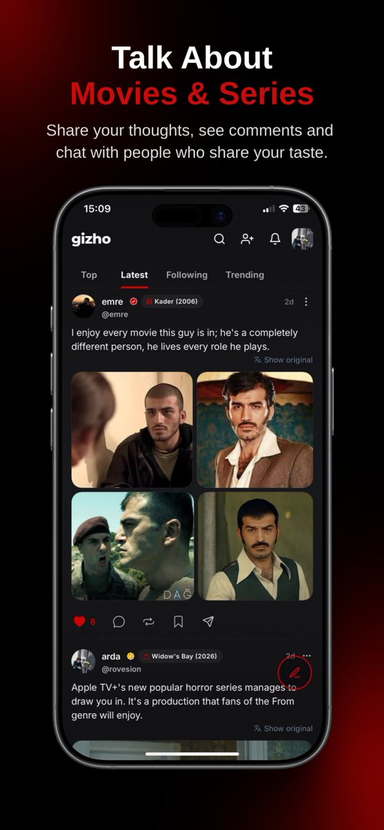 gizhoapp's tweet photo. Movies &amp; TV series are better when you can talk about them. Discover what people are watching, share your takes, build your taste and have fun with friends.

Welcome to Gizho. https://t.co/37T2kEUiFQ