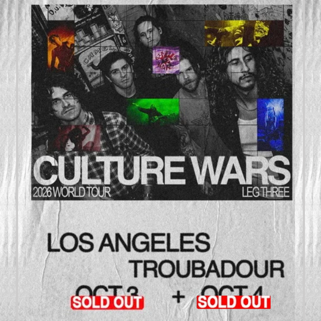 theTroubadour's tweet photo. If you can't wait for another SOLD OUT night with Culture Wars, we've got you covered  💛 

7pm - Doors
7:40pm - softly
8:30pm - Culture Wars https://t.co/IoFJ6Ivvir