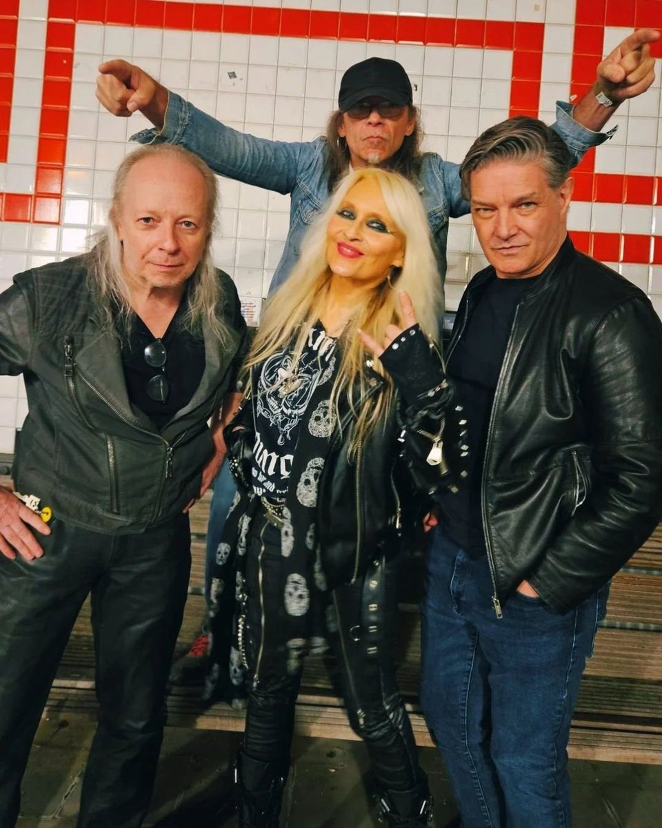 DoroPesch_'s tweet photo. This was a night of the #Warlock! Hello from the (in)famous Ronsdorfer Street in Düsseldorf, Germany. This is where we rehearsed back then and where it all started! And here we are in 2026: 4/5 of the 1986 line-up of Warlock.
#PeterSzigeti - #MichaelEurich 
Still true as steel! https://t.co/CcDv7Y4aGv
