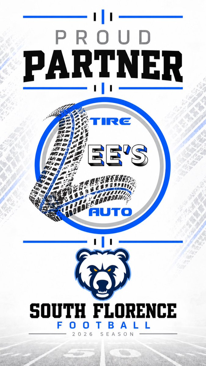 SFBruinFootball's tweet photo. Where the rubber meets the road, LEE’s Tire &amp; Auto helps keep Florence rolling. From tires to dependable auto care, they help keep our community road-ready — and we’re proud to have them riding with South Florence Football in 2026.
#ProudPartner #BruinPride #Together https://t.co/TKQUS1abFO