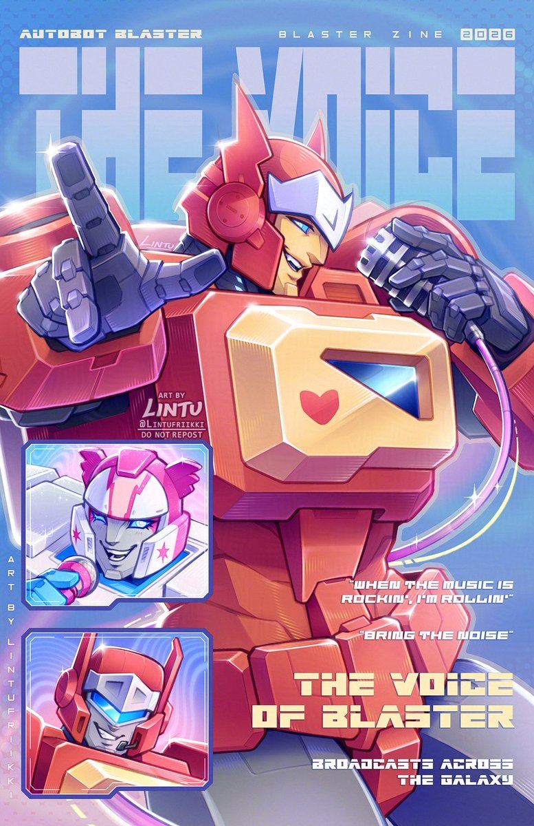Lintufriikki's tweet photo. My piece for the Blaster zine! Wanted to do a magazine cover style portrait for him 💖
Thank you so much for having me be part of it with so many wonderful artists!! 🥹💕💖💞
#transformers #blaster #maccadam https://t.co/o83FDT0UM4
