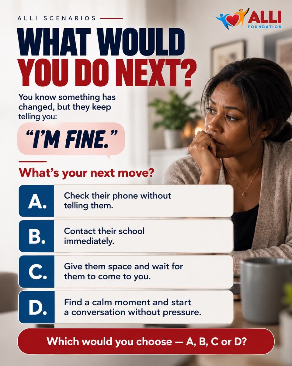 Alifoundationuk's tweet photo. Sometimes, “I’m fine” doesn’t mean there’s nothing to say. It may simply mean they’re not ready to say it yet.

The question is: are we creating spaces where young people feel comfortable enough to open up?

Parents, teachers and young people — we’d love to hear your perspective. What helps a young person feel safe enough to talk? 👇

#ALLIFoundation #YouthSupport #ParentTeenCommunication #EarlyIntervention #YoungPeople #YouthWellbeing