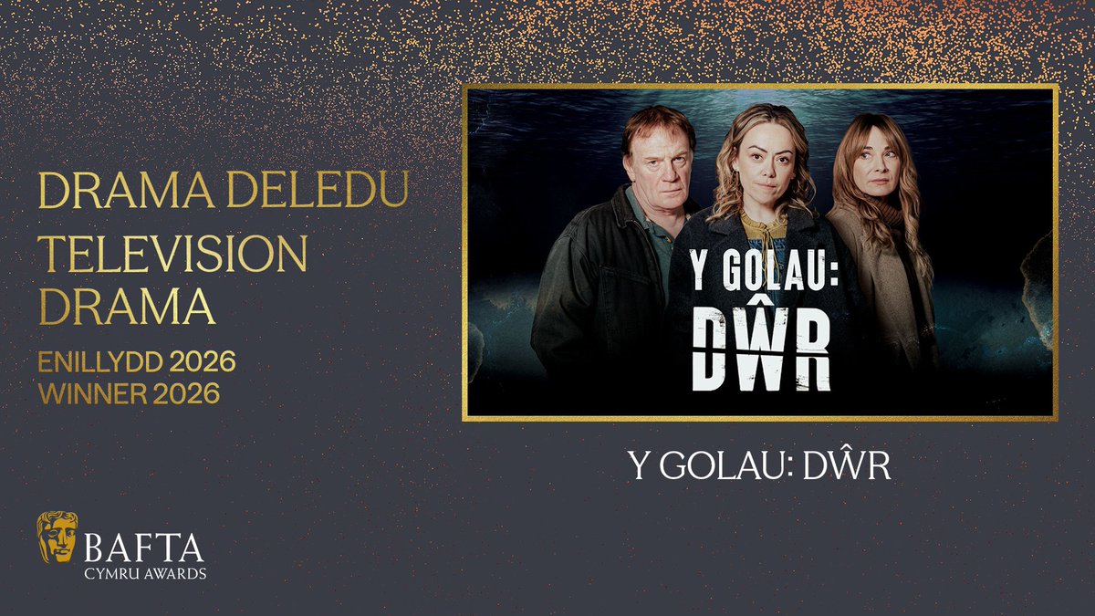 BAFTACymru's tweet photo. Ar bigau’r drain i wybod pwy sydd wedi ennill y wobr Drama Deledu / Television Drama? 📺 The award goes to Y Golau: Dŵr 

#BAFTACymruAwards https://t.co/C2DLGvLAUk