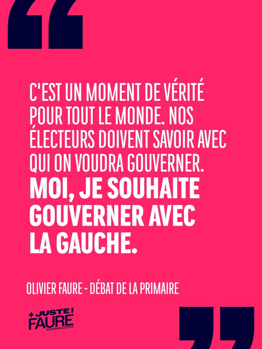 avecfaure2027's tweet photo. « C'est un moment de vérité pour tout le monde. Nos électeurs doivent savoir avec qui on voudra gouverner. Moi, je souhaite gouverner avec la gauche. » 

#AvecFaure2027
#VousPresident https://t.co/dpB3hZE0Xm