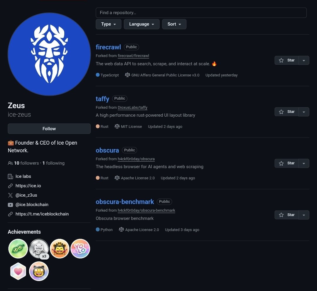 IONeni21's tweet photo. 🔥 @ice_z3us has just published his GitHub developer profile so everyone can follow part of his work. Take a look at what he’s working on 🤍🧊
➡️ https://t.co/NTolbb0xpA
@ice_blockchain #ION $ION https://t.co/LRTPU5zPTw