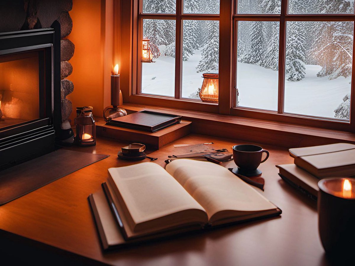 LeilaReedckd's tweet photo. [Leo un libro con mis amigos al lado de la chimenea, un momento cálido que nos hace compartir alegrías.]， https://t.co/g4wz4rGxu4