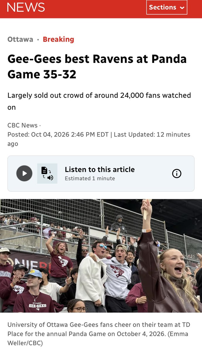 Go_Taylor's tweet photo. Congratulations @GeeGeesFootball ! A well fought battle by the @CURavens came up a bit short this year. And while @Carleton_U has a spot in my heart, I’m a @TelferEMBA_Alum guy so have to keep faith with the Garnet et Gris! 🏈 https://t.co/0u5pFzMVfP