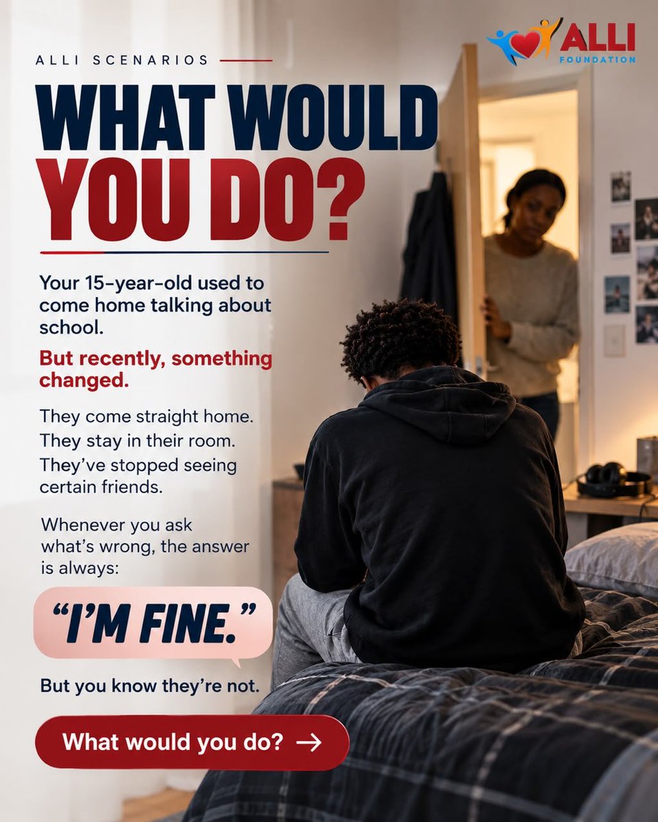 Alifoundationuk's tweet photo. Sometimes, “I’m fine” doesn’t mean there’s nothing to say. It may simply mean they’re not ready to say it yet.

The question is: are we creating spaces where young people feel comfortable enough to open up?

Parents, teachers and young people — we’d love to hear your perspective. What helps a young person feel safe enough to talk? 👇

#ALLIFoundation #YouthSupport #ParentTeenCommunication #EarlyIntervention #YoungPeople #YouthWellbeing