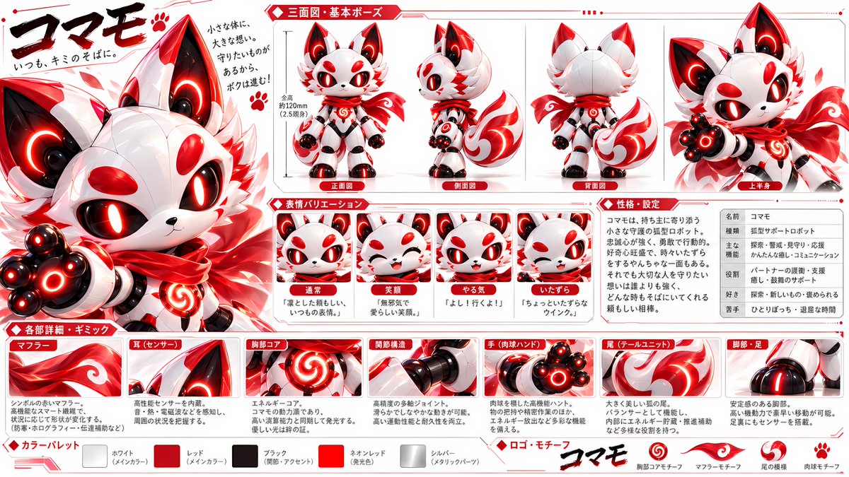 MANIX_AI_STUDIO's tweet photo. キャラクター部門
名前：コマモ（KOMAMO）

日本の狛狐をモチーフに生まれた、疫病から人々を守る防疫AI bot。
大きな耳と尻尾に搭載された高性能センサーで、目に見えない病原体や感染の危険を察知。危険な場所には赤い鳥居型のホログラムを出現させ、人々を安全な道へ導く✨⛩✨

＃ANEWWORLD https://t.co/g51ddXkoFA