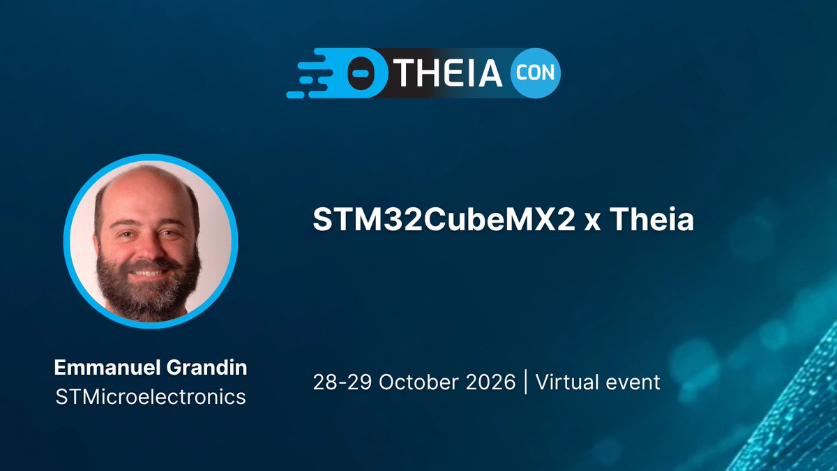 ECDTools's tweet photo. 📢 Emmanuel Grandin will present “STM32CubeMX2 x Theia” at TheiaCon 2026, taking place on 28-29 October. 

💻 Don’t miss it! Join us online: https://t.co/q3Vb1i0uIL

#EclipseTheia #TheiaAI #DeveloperTools https://t.co/d23jUU88la