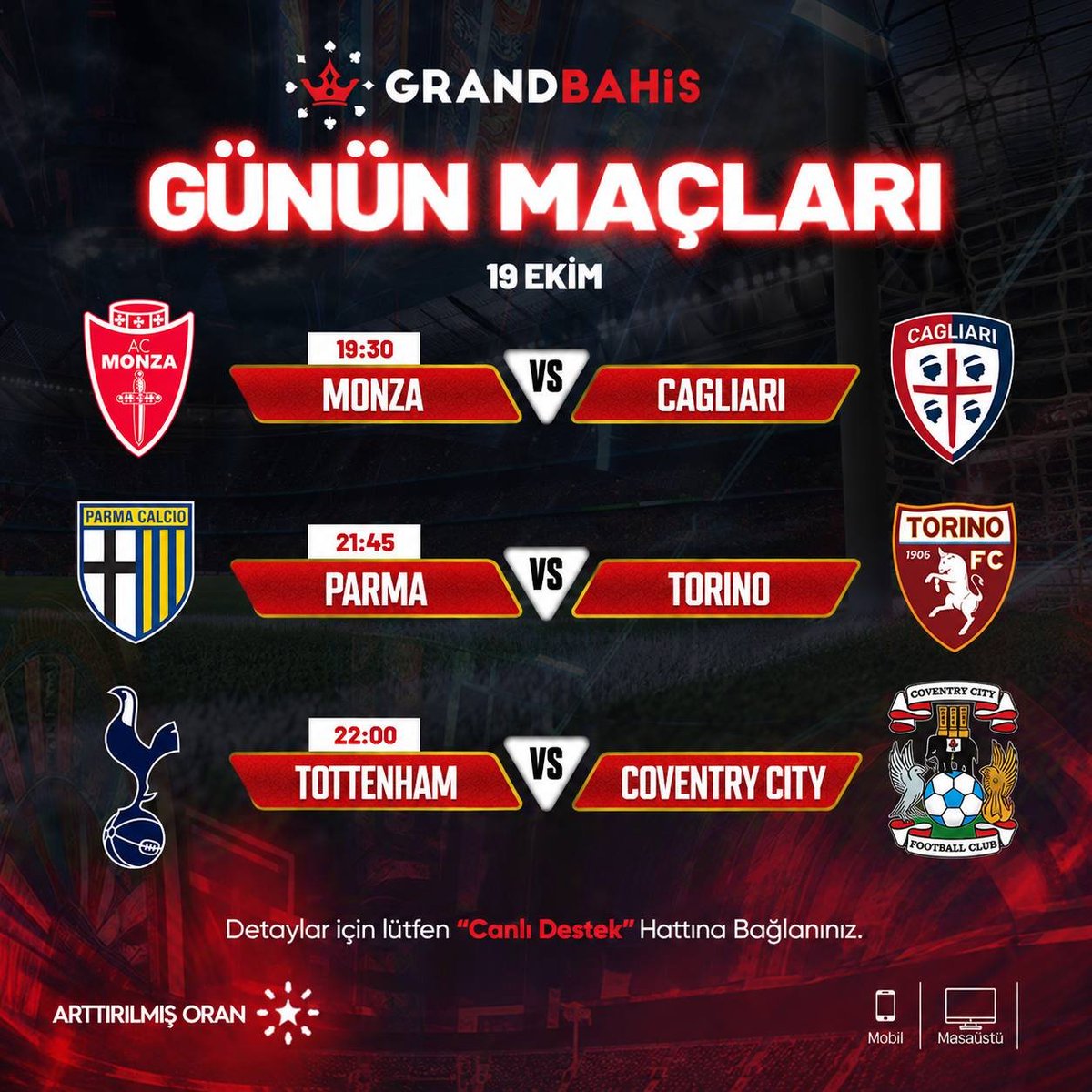 grandresmix's tweet photo. #GRANDBAHİS 19 EKİM GÜNÜN MAÇLARI

Hemen katıl, Kazancını artır! 

📲 https://t.co/iNzzG1MEcD https://t.co/uA4G4tFKEU