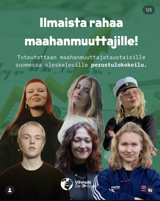 RMLeppanen's tweet photo. Sinänsä hyvä, että vihreät tekevät näitä julkaisuja. Niiden avulla he kertovat tavallisille suomalaisille, kuinka sekaisin he oikein ovat. Lisäksi sanoma tulee puhtaana heiltä itseltään. 

Muistutuksena suomalaisille ja erityisesti vihreille: ilmaista rahaa ei ole olemassa, vaan kaikki valtion rahoitus on otettu suomalaisilta veronmaksajilta. 
Veronmaksajilta, joita tässä kuvassa ei totisesti ole.