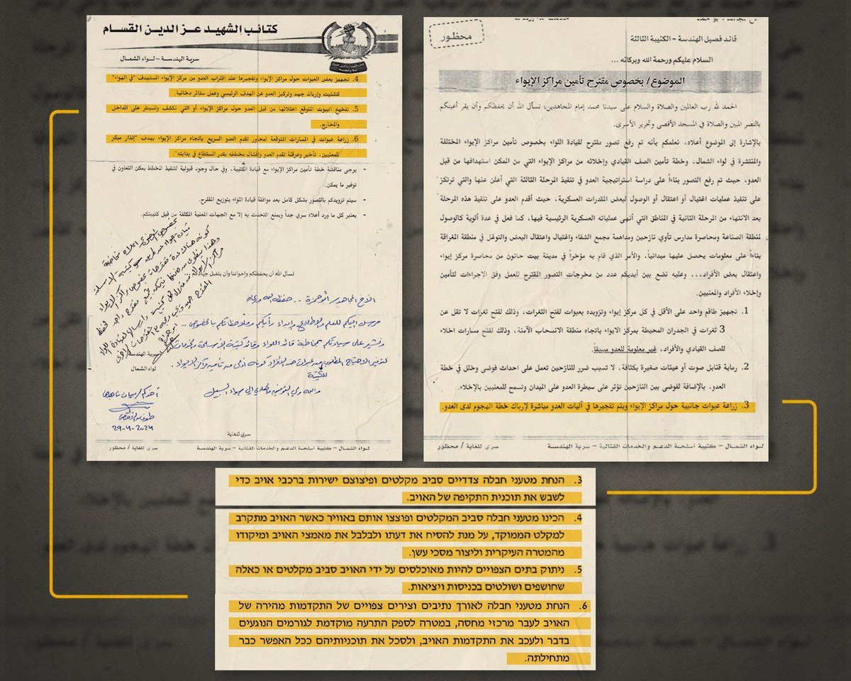 An internal Hamas document published by the IDF shows explosive charges were planted near camps for displaced civilians in Gaza. The document instructs operatives to detonate th…