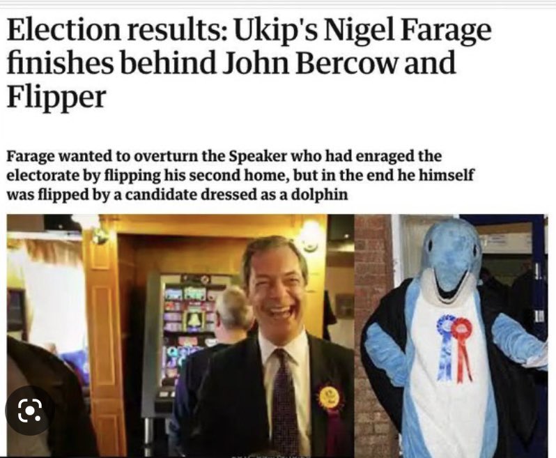 DalesinPictures's tweet photo. @karentaylor2100 @reformparty_uk He was battling dolphins &amp; losing to them 20yrs ago! 30yrs? Thick as mince! https://t.co/D3nAA16E0c