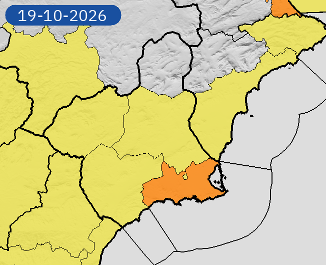 AEMET_Murcia's tweet photo. 19/10 11:24 AVISOS HOY Y MAÑANA | Región de Murcia: lluvias y tormentas. Nivel máximo de aviso: naranja.
Actualizaciones en https://t.co/gQDupQ393c https://t.co/kgwq7lx1Mk