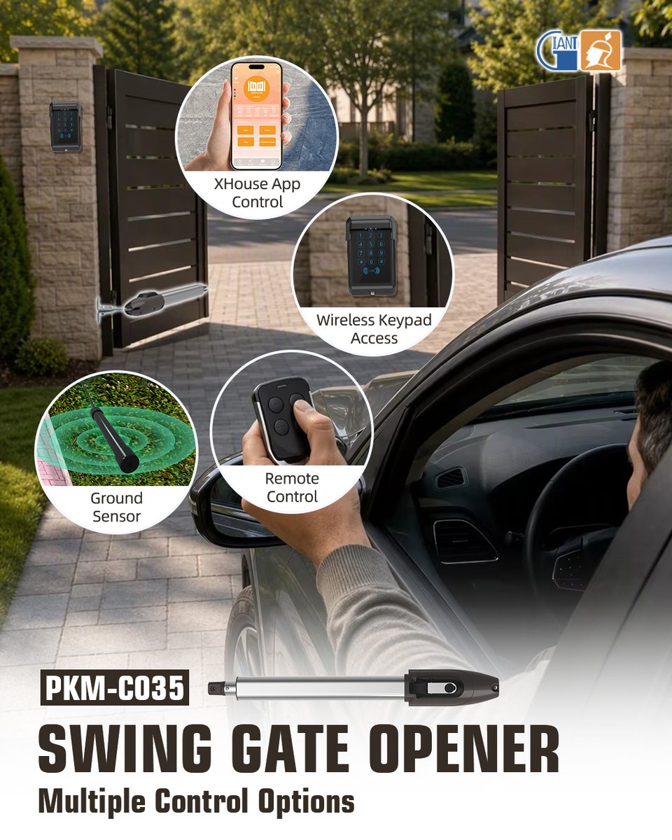 cngiant's tweet photo. One gate, four ways to open it. The PKM-C035 swing gate opener answers to the XHouse app, a wireless keypad, a car remote, or a ground sensor. No extra hardware, no entry left waiting. Factory direct for distributors and installers. DM for spec.
#AppControl #SmartGate #SwingGate https://t.co/IyaY5SJDBN