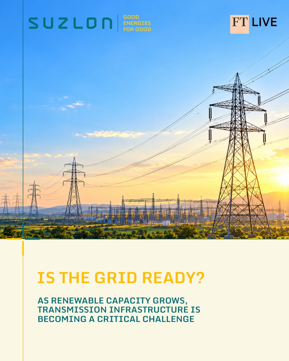 Suzlon's tweet photo. From rising energy demand and AI-driven complexity to grid readiness, energy security and resilient supply chains, the global energy transition is entering a defining phase.

At the FT Energy Transition Summit 2026, the conversations on Day 1 explore the challenges and opportunities shaping a more secure, resilient and sustainable energy future.

#Suzlon #FTEnergyTransitionSummit #EnergyTransition #RenewableEnergy #EnergySecurity #CleanEnergy #GridInfrastructure #Sustainability #FutureOfEnergy