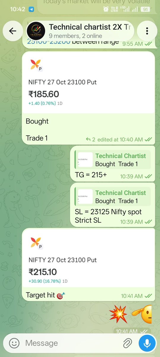 TechnicalClrs3's tweet photo. Trade 1 #21_Tradechallenge 
185 to 215 💥
Target hit ✅
1950rs Profit per lot 👍
#nifty 
#trading #challenge #options #telegram https://t.co/U0zU6JE8QA