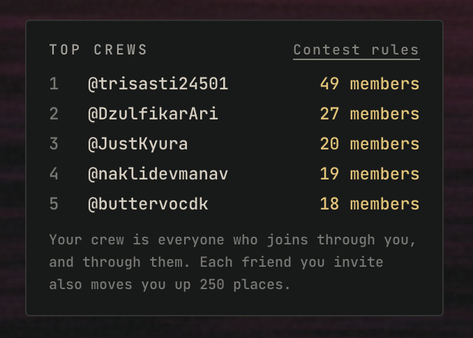 PlayDirtyMoney's tweet photo. The race to the top of San Viera has already begun.

Early crews are taking the lead.

Grow your crew, climb the leaderboard, and secure your spot in the Top 10.

Rewards await the top crews. 👀

https://t.co/5cowsASOUH https://t.co/L2JNYnH8ur
