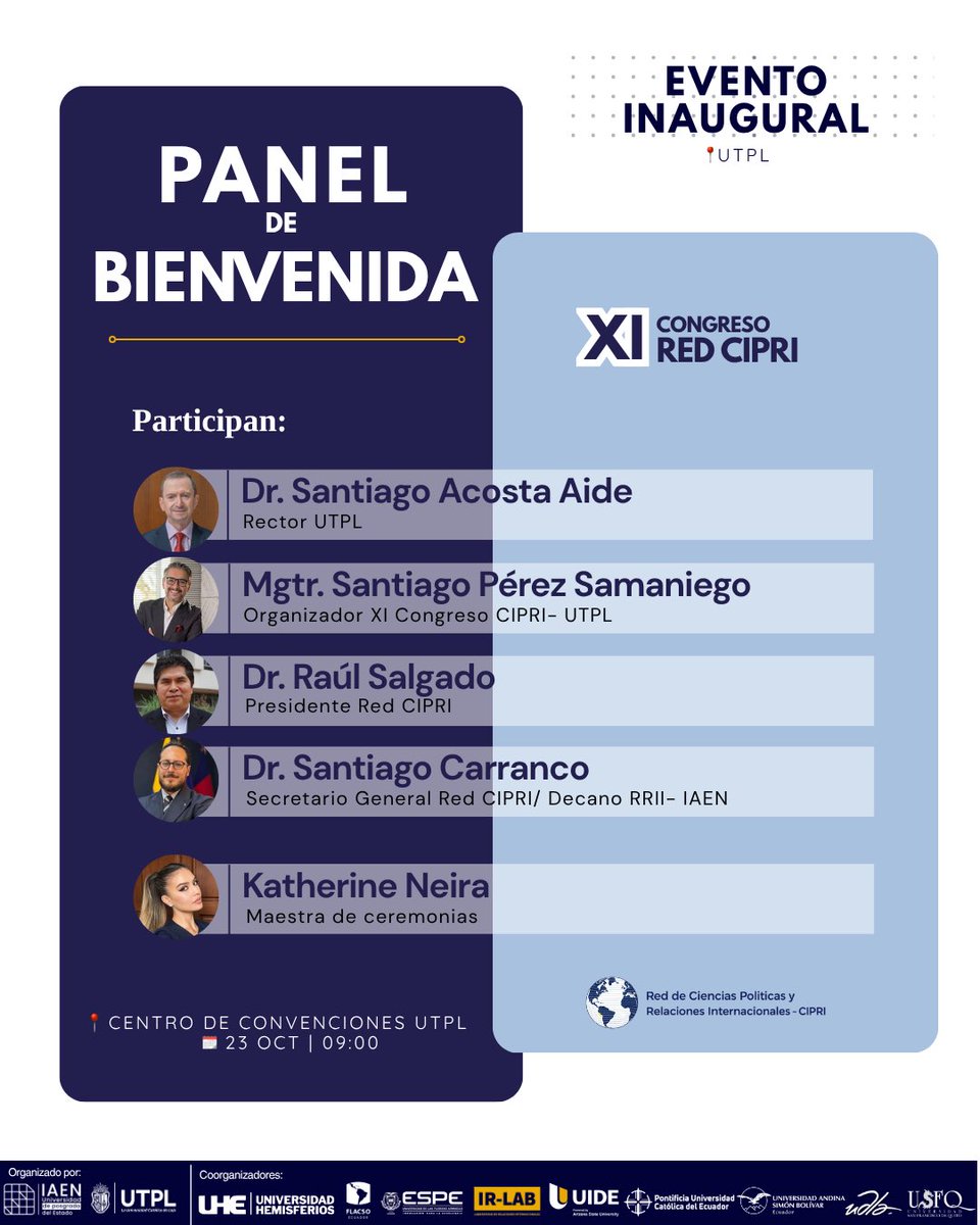 REDCIPRI's tweet photo. EVENTO INAUGURAL XI CONGRESO CIPRI-LOJA 📣
Viernes 23 de octubre 🗓️
Centro de convenciones- UTPL📍
Llegamos a Loja con mucho entusiasmo presentando estos dos eventos inaugurales
¡Pero eso no es todo!
Mantente al tanto para conocer todos los eventos magistrales https://t.co/oWjqO00fqh