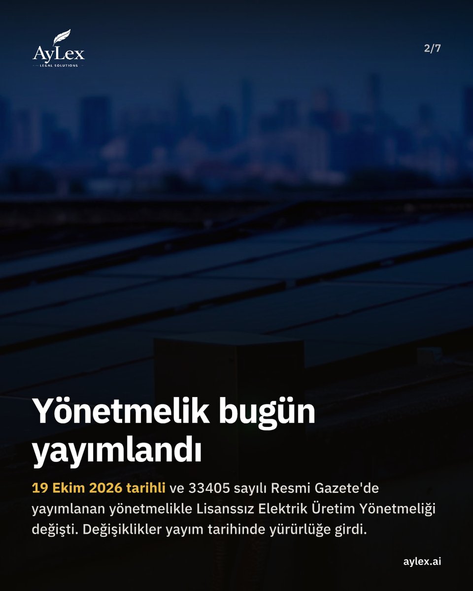 AyLexHukuk's tweet photo. Lisanssız üretim tesisleri için yeni süre: bağlantı anlaşmasının revizesi için 60 gün içinde başvuru.

Yönetmelik 19 Ekim 2026 tarihli Resmi Gazete’de yayımlandı; süre yayım tarihinde işlemeye başladı.

#elektrikPiyasası #resmiGazete https://t.co/iKjTRAM6dy