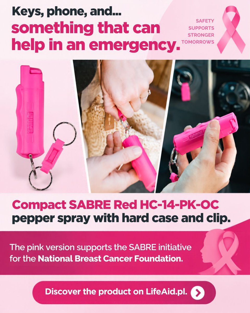 Lifeaid_pl's tweet photo. Zadbaj o swoje bezpieczeństwo i wesprzyj Różowy Październik!

Gaz pieprzowy SABRE Red to kompaktowy produkt, który warto mieć pod ręką. Kupując różowe produkty SABRE, wspierasz działania na rzecz kobiet dotkniętych rakiem piersi.
 https://t.co/ZOuzcD6qgn

#profilaktyka #SABRE https://t.co/mEJOyK5GtK