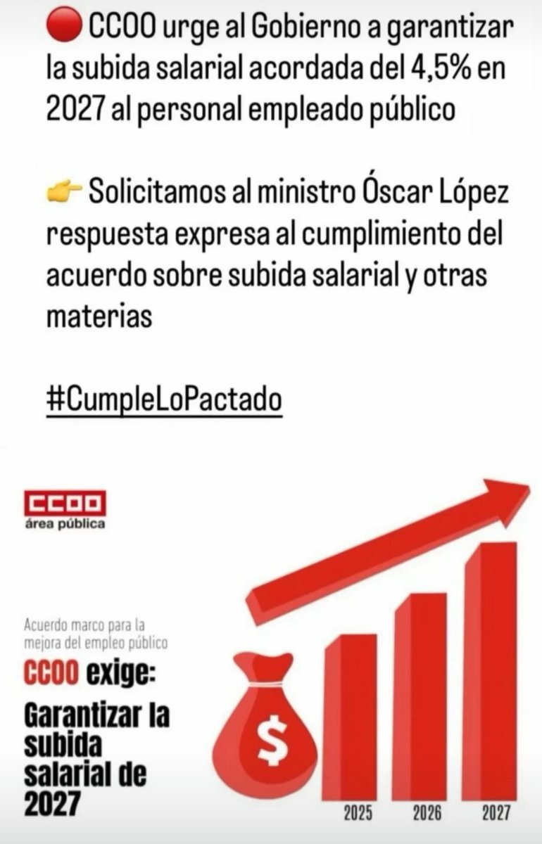 JuanccooH's tweet photo. #BuenosDias #FelizLunes. Arrancamos nueva semana
Desde #CCOO solicitamos que se garantice la #SubidaSalarial acordada para los #EmpleadosPublicos del 4,5% para 2027.
#CumpleLoPactado https://t.co/Tr2FMk1WFY