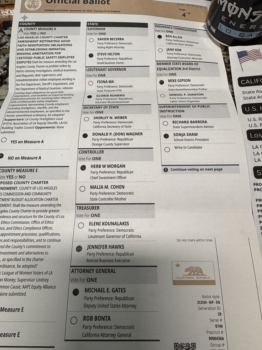 CaliCraftsmanUS's tweet photo. 🗳️Voting. Lots of circles to fill out here 😂. 

Got the golden ticket to save California voted on ✅⚫️

Make sure you vote on all the judges and ballot measures as they matter. https://t.co/zUBqosxlEy