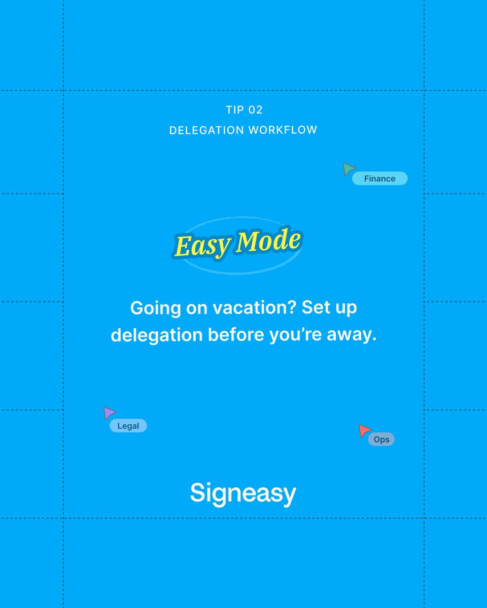 GetSigneasy's tweet photo. Approvals shouldn’t go on vacation when your teammate does. 🏖️

Delegate signing tasks to the right person and keep contracts moving, even when someone’s out of office. https://t.co/8QEGhynlE6