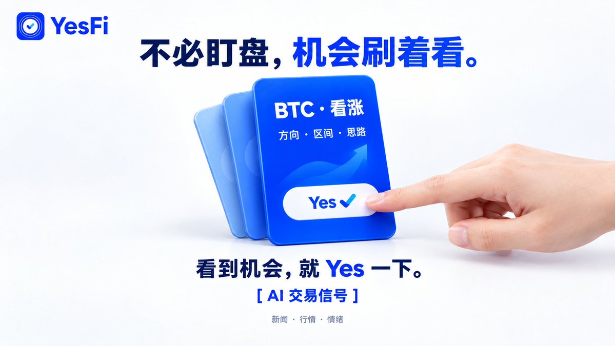 YesFiLabsCN's tweet photo. 不想盯盘，就刷信号🚦

YesFi AI 24h 盯新闻、行情和情绪，分钟级出信号

一个事件，多资产机会：
方向、区间、交易思路，直接给你

刷交易 Feed，认同就 Yes，不认同就滑走

看到机会，Yes 一下 ✅
#YesFi #AI交易信号 https://t.co/Uwonhuctpt