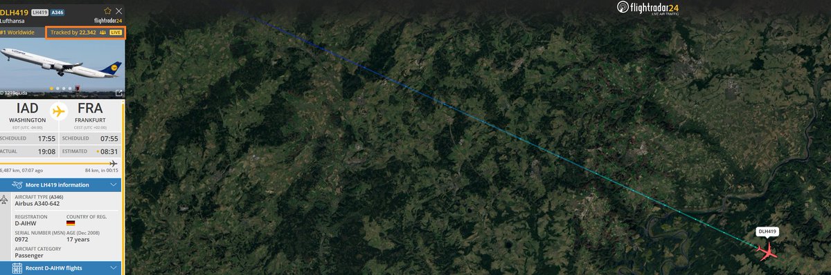 emet_news_press's tweet photo. Letzte Landung in #FRA für #DLH #LH419 der letzte A340-600 wird nach diesem Flug ausser Dienst gestellt- D-AIHW #Lufthansa   (24014 most tracked flight on flightradar24) https://t.co/eafJ7qieUt