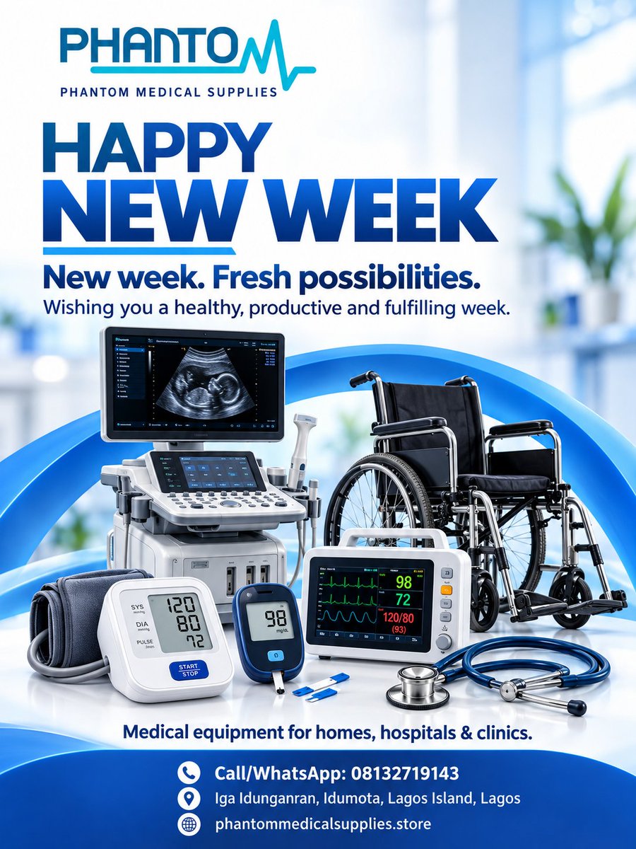 phantommedicals's tweet photo. New week. Fresh possibilities. 💙

Happy New Week from Phantom Medical Supplies!

Medical equipment for homes, hospitals &amp; clinics.

📍 Idumota, Lagos
📞 08132719143
"https://t.co/dlMuZ2Wobt" (https://t.co/dlMuZ2Wobt)

#HappyNewWeek #MedicalEquipment https://t.co/rY50ZOmEGm