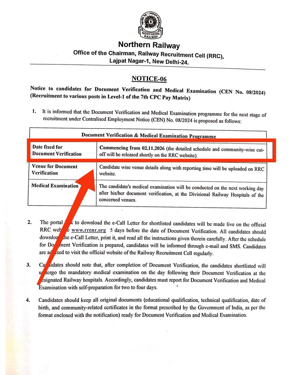 Meenusuzi123's tweet photo. Northern Railway Chandigarh मे Group D 2024 का Document Verification होने में अब सिर्फ 13 दिन बचे हुए हैं अभी तक DV Result List &amp; Cut Off जारी नहीं किया गया है छात्र काफी चिंतित हैं,कब जारी होगा Result? 
@RailwayNorthern
@drm_lko
@RailMinIndia 
@AshwiniVaishnaw 

#rrbgroupd https://t.co/zQu3lI0baW