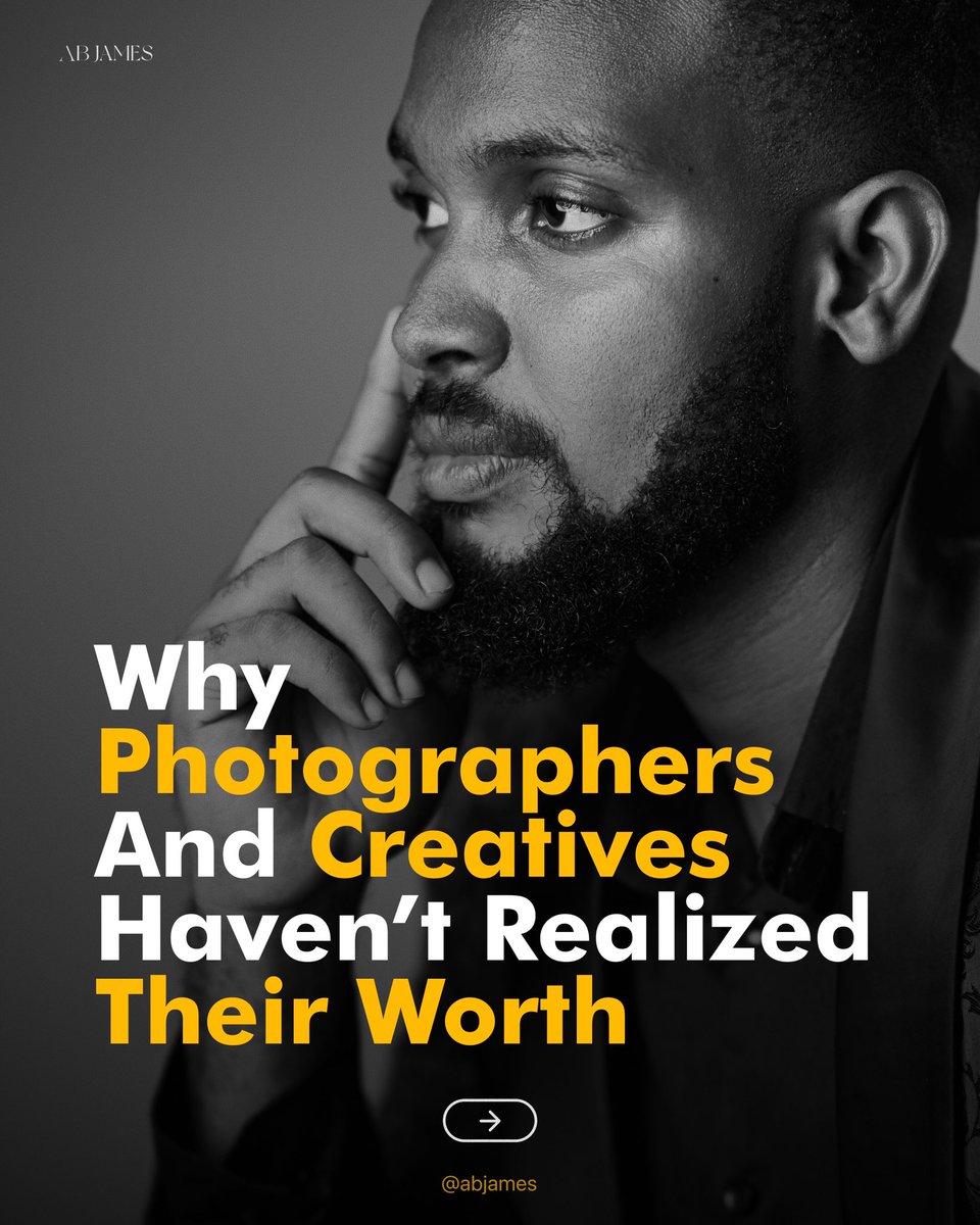iamabjames's tweet photo. Why Photographers & Creatives Haven’t Realized Their Worth (PART 1)
Sometimes, the problem isn’t a lack of talent, but a lack of understanding of the value behind it.
#businessofphotography #photography #photographersofinstagram #creativeentrepreneur #discover https://t.co/f2lq3itVbm