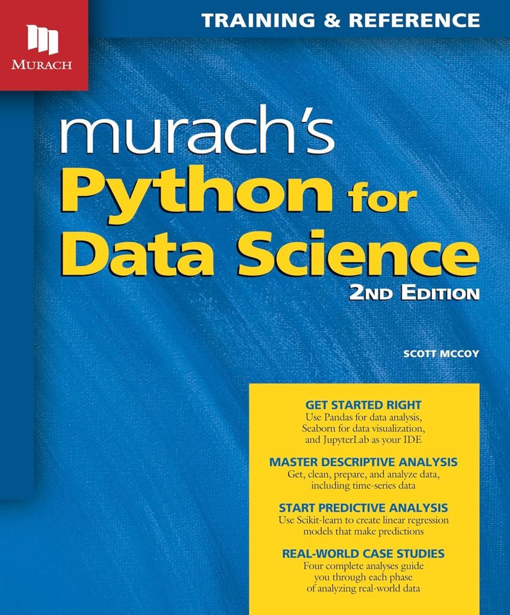 gp_pulipaka's tweet photo. Murach's Python for Data Science! #BigData #Analytics #DataScience #AI #MachineLearning #IoT #IIoT #PyTorch #Python #RStats #TensorFlow #Java #ReactJS #GoLang #CloudComputing #Serverless #DataScientist #Linux #Books #Programming #Coding #100DaysofCode 
https://t.co/fiZIPSsDV0 https://t.co/7UhKtMxFoP