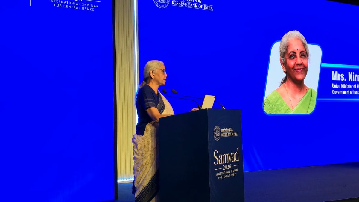 nsitharamanoffc's tweet photo. Smt @nsitharaman addressed the gathering at ‘SAMVAD 2026’ – International Seminar for Central Banks, organised by the Reserve Bank of India (@RBI).

The seminar was attended by Governors, Deputy Governors and senior officials from central banks around the world, alongside representatives of multilateral development institutions, regulatory authorities and senior leaders from across the financial services industry.