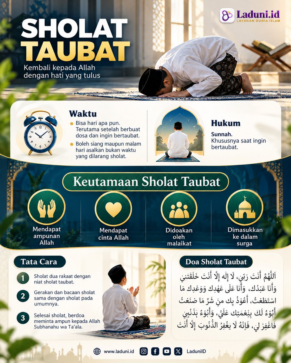 laduniid's tweet photo. Pernah merasa jauh dari Allah karena dosa masa lalu? Jangan berputus asa dari rahmat-Nya.

Shalat Taubat, ikhtiar memohon ampunan dan kembali kepada Allah.

#shalat #taubat #istighfar #dakwah #islam 
@rab_Indo @ayomondok @PesantrenBisa https://t.co/PNy0ECe4O1