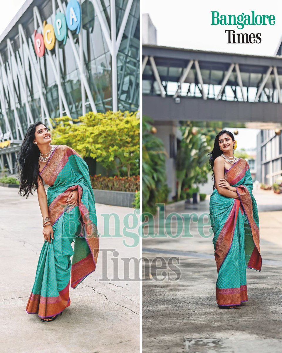 BangaloreTimes1's tweet photo. For #SushmithaBhat, the nine nights of Navaratri are a time for introspection, spiritual renewal and celebrating traditions that bring people together. Dressed in peacock green for Bangalore Times, she talks about the significance the festival. 
Read: https://t.co/a8YmTSkJy3 https://t.co/gSSuLVm0Q9