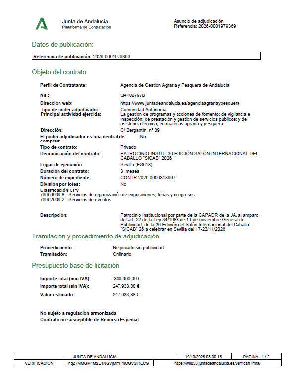 abarreda1965's tweet photo. Patrocinio del SICAB, salón del caballo. 300.000 euros negociado sin publicidad. https://t.co/e8X32XKdCk