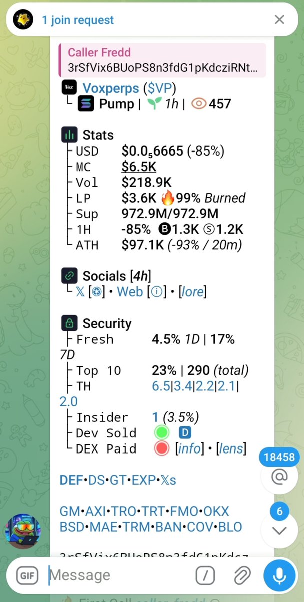 caller_fredd9's tweet photo. 28x on my TG call on $VP
Early ca always on TG
Join our VIP group to get early alpha calls on trending memecoins before they take off
3rSfVix6BUoPS8n3fdG1pKdcziRNtxkjpgjJzoUZpump
Dm now let's get you started
https://t.co/p6v1waCcub
#memecoin #solana #degen #fomo https://t.co/JsAOmcsYGl