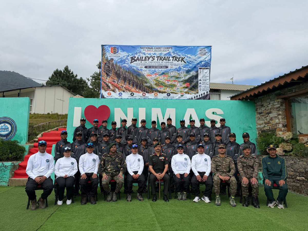 ncc_gp's tweet photo. BAILEY’S TRAIL TREK | A SAGA OF COURAGE & DETERMINATION
Commenced on 05 Oct and culminating on 19 Oct 2026, NCC cadets of the North Eastern Region Directorate successfully completed an extraordinary 153 km trek across the rugged Eastern Himalayas, negotiating treacherous terrain, harsh climatic conditions and formidable passes at altitudes of 14,000–17,000 ft. The trek was flagged in by Brig Mayank Vaid, Gp Cdr, NCC Gp HQ Tezpur, at NIMAS, Dirang, Arunachal Pradesh.
Displaying exceptional fortitude, resilience and indomitable spirit, the cadets championed environmental preservation, adventure, physical fitness and mental robustness. Immersed in pristine landscapes and local traditions, they forged lifelong camaraderie and celebrated the spirit of Unity in Diversity.
*Heartiest congratulations to the young achievers on conquering the trail! The mountains tested their mettle; their determination prevailed.@nccner @HQ_DG_NCC