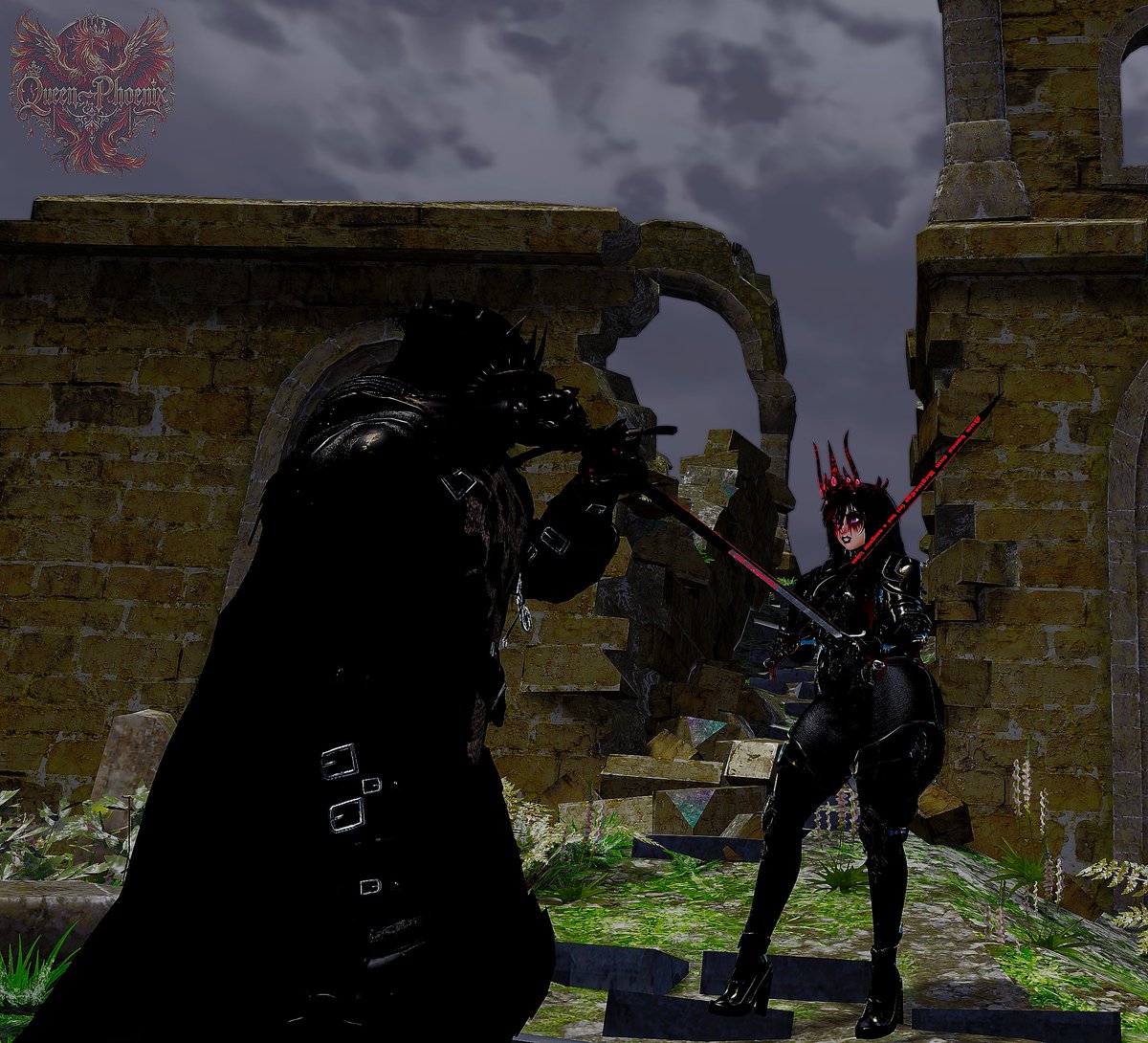 QueenPhoenixvrc's tweet photo. You came here believing you could bring me to my knees. How charming. Shall I show you what it costs to make a queen kneel? Female Avi: Oathbreaker by Lividlily Male Avi: Ruin by Kai Oasis 
Collab partner: @Raidenn_VR
#fakebody #swords #armor #knights #queen #vr #vrc #photography https://t.co/cAGzkxBzx0