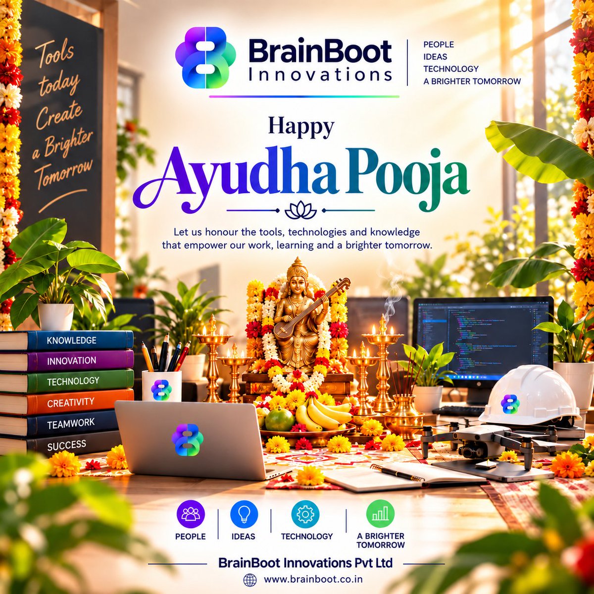 askbrainboot's tweet photo. Wishing you and your family a blessed and prosperous Ayudha Pooja!

https://t.co/Or748E1x9t

#HappyAyudhaPooja #AyudhaPooja #BrainBootInnovations #Innovation #Technology #Knowledge #Creativity #Teamwork #LearningAndGrowth #DigitalInnovation #TraditionMeetsTechnology #Prosperity https://t.co/DXYYsB9o52