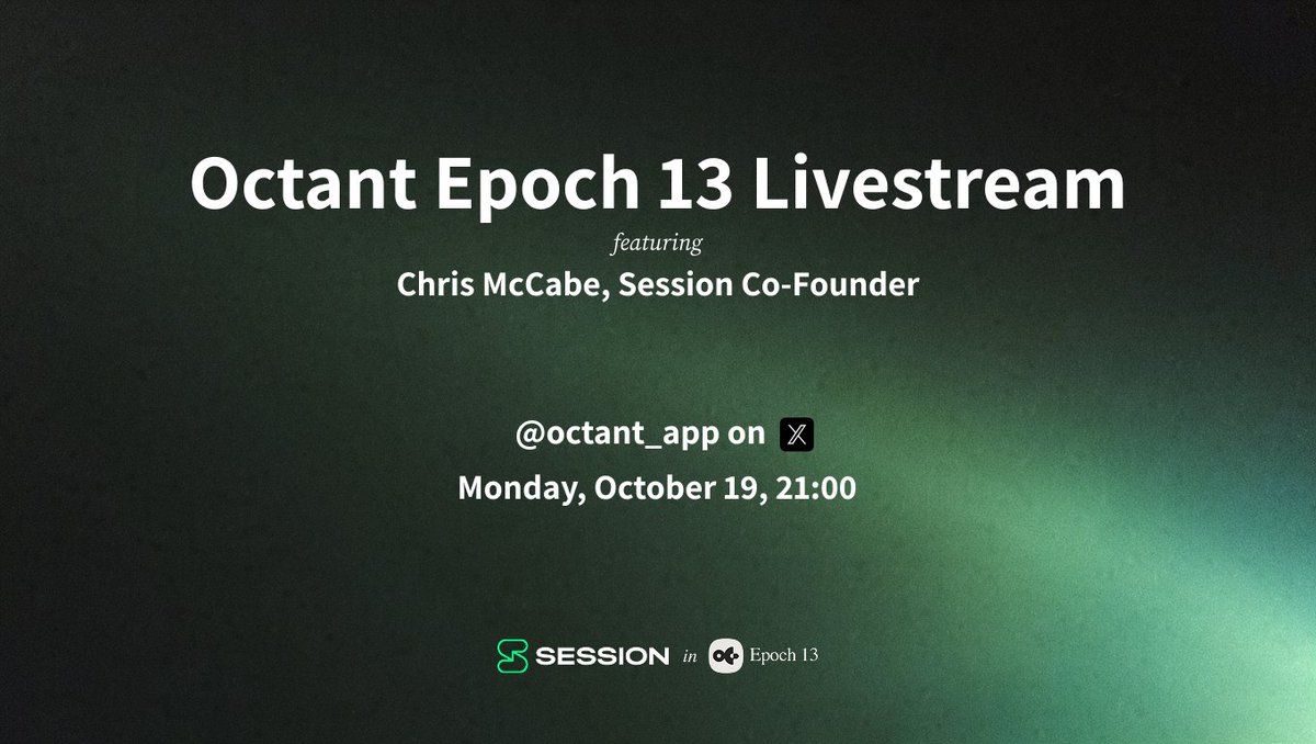 session_app's tweet photo. Join co-founder @Cryptic_cm for the @OctantApp stream on Monday, October 19, 21:00 UTC.

Chris will do a LIVE demo of Session's lightning fast onboarding and explain the everything you need to know about the app and network. https://t.co/0eFzlDw40Q