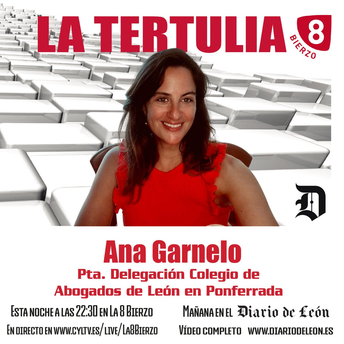 8Bierzo's tweet photo. 🖥#LaTertulia

🗓 Hoy lunes 19 de octubre

🕥 22:30h

👉 Ana Garnelo, Presidenta de la delegación del @ica_leon en Ponferrada

📎 Hablaremos acerca de la situación de la administración de justicia en El Bierzo y de las necesidades de este colectivo. https://t.co/iG1Cztt94a