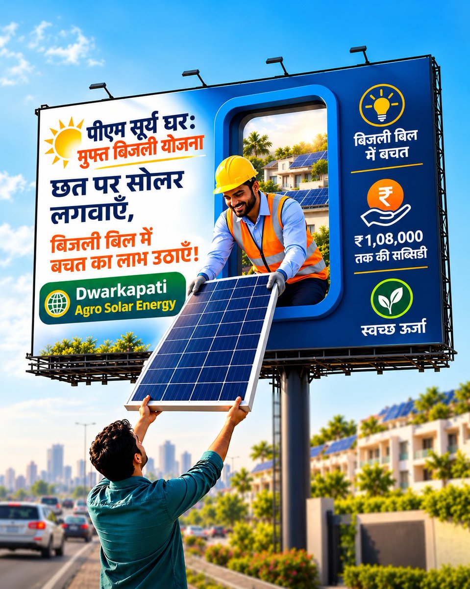 DASolarEne33587's tweet photo. अपनी छत को बनाएं बिजली बनाने का पावरहाउस! 

अब पीएम सूर्य घर: मुफ्त बिजली योजना के अंतर्गत रूफटॉप सोलर लगवाने की जानकारी प्राप्त करें और बिजली बिल में बचत की ओर कदम बढ़ाएं। 🌿

💚 स्वच्छ ऊर्जा अपनाएं, स्मार्ट भविष्य बनाएं!

Dwarkapati Agro Solar Energy
📞 संपर्क करें: 9259898188 https://t.co/RsKZJy6sIG