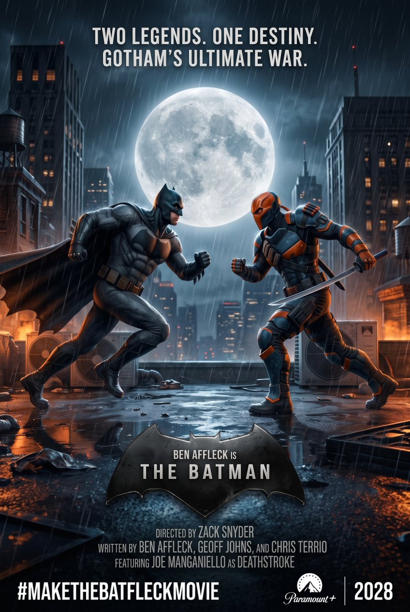 UniqueVariant's tweet photo. @LeCinephiles I made this movie poster for what would've been Ben Affleck's The Batman with Deathstroke as the main villain. The script leaks just confirmed how amazing &amp; epic this movie would've been. Share this image and make it go viral so @davidellison sees it. #MakeTheBatfleckMovie https://t.co/mVAXyXBDHw
