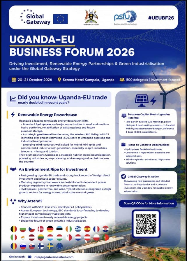 DNtongo89's tweet photo. SHIPU will join stakeholders at the Uganda–EU Business Forum 2026 to discuss renewable energy partnerships, green industrialisation and sustainable investment under the Global Gateway Strategy
@EUinUG
#EmpoweringInvestors
#UEUBF26 https://t.co/znsWfZz1Hk