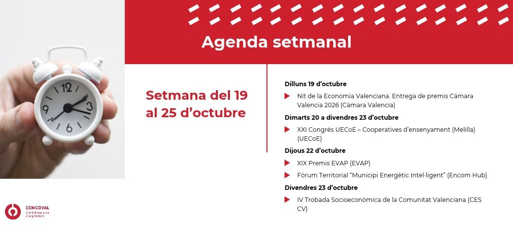 concoval's tweet photo. 🌧️ Bon dia! Ja tenim l'agenda setmanal cooperativa. Per a conéixer més informació, podeu consultar l'agenda en la nostra web 📷https://t.co/eSsXQxlBEx #cooperarsuma #cooperativismo #cooperativisme #cooperativismevalencia #CoopsDay https://t.co/qAZiXcyzc9